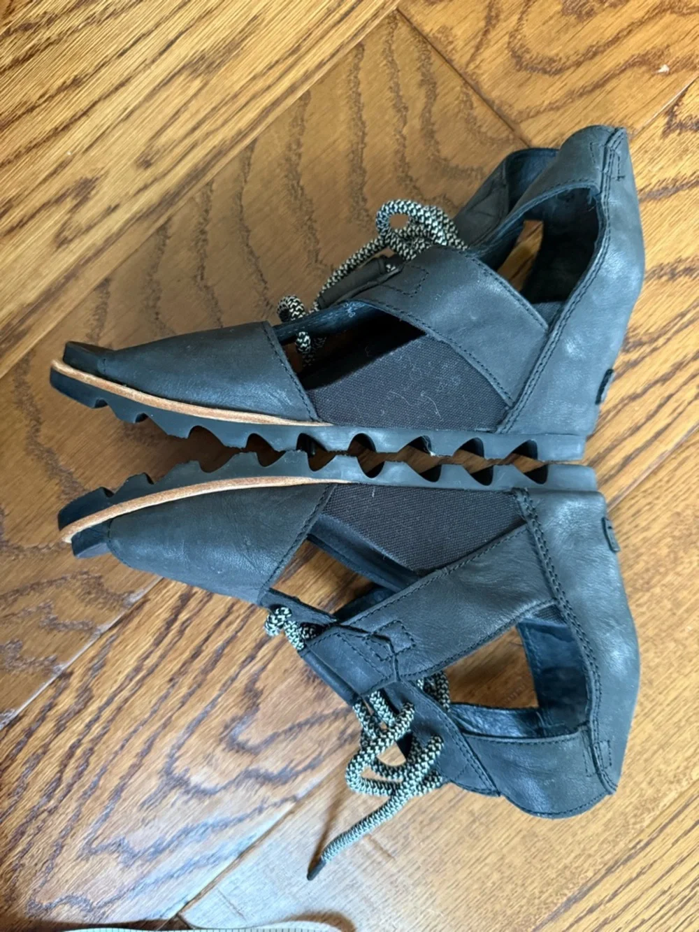 Sorel‎ JOANIE™ Lace-Up Wedge Peeptoe Sandal In Black Size 8.5